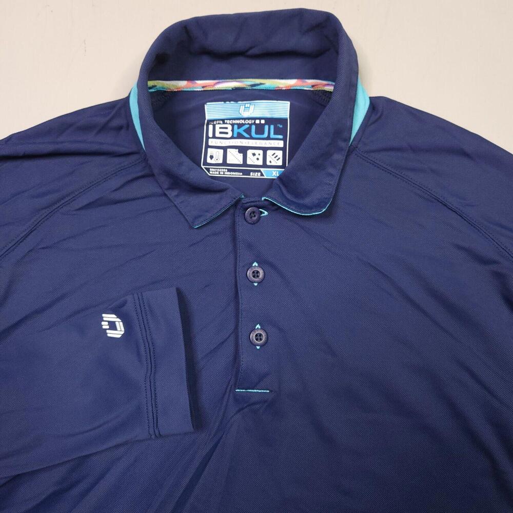 IBKUL Mens Navy Blue Icefil Long Sleeve Golf Polo Shirt Preppy Breathable XL